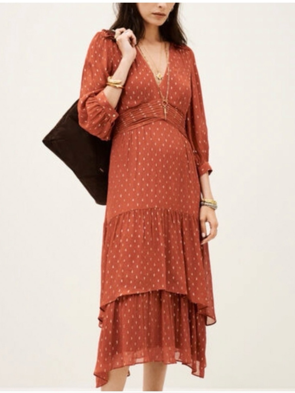 NWT Ba&sh Maia Tiered Dress in Brick Size Small